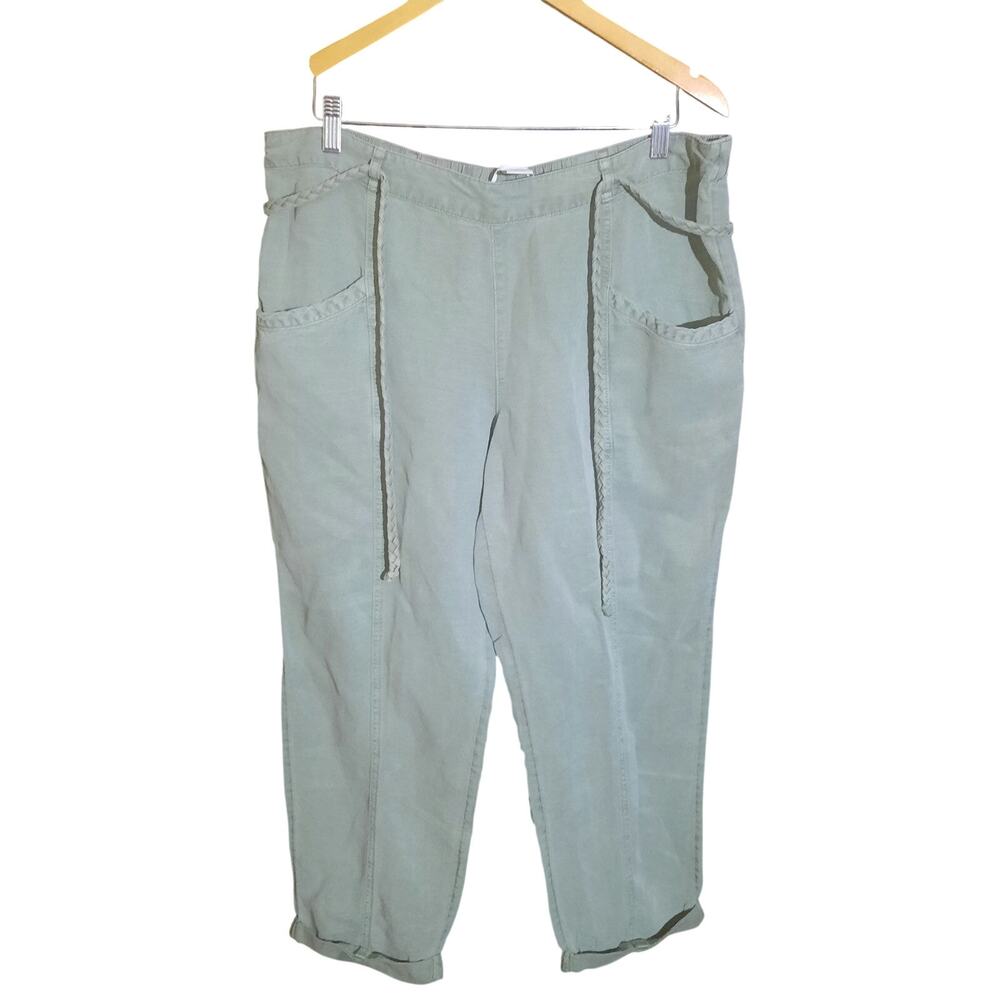 C&C California Olive Green Linen Blend Cropped Patch Pocket Womens Pants Size XL